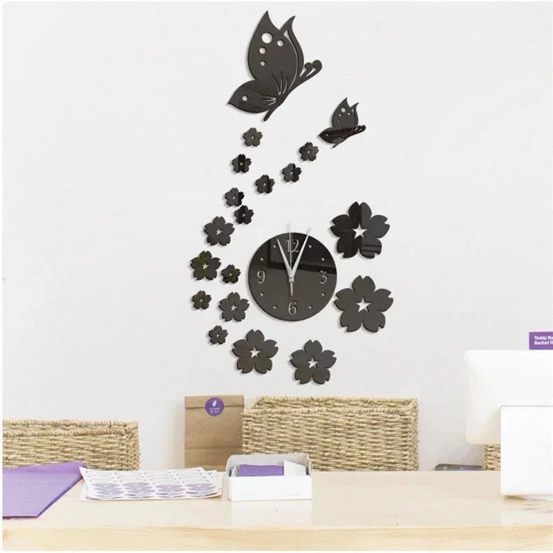 Stickers Muraux - CrystalButterflyClocks™ - Noir - Déco Pour Tous