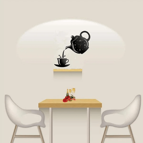 Stickers Muraux - CupTeapotWallClock™ - Noir - Déco Pour Tous