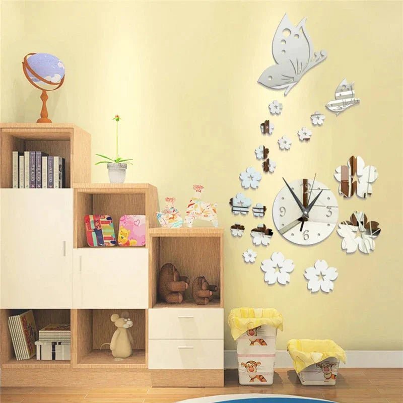 Stickers Muraux - CrystalButterflyClocks™ - Argent - Déco Pour Tous