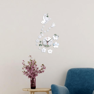 Stickers Muraux - CrystalButterflyClocks™ - Argent - Déco Pour Tous