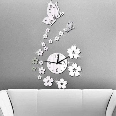 Stickers Muraux - CrystalButterflyClocks™ - Argent - Déco Pour Tous