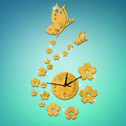 Stickers Muraux - CrystalButterflyClocks™ - Doré - Déco Pour Tous