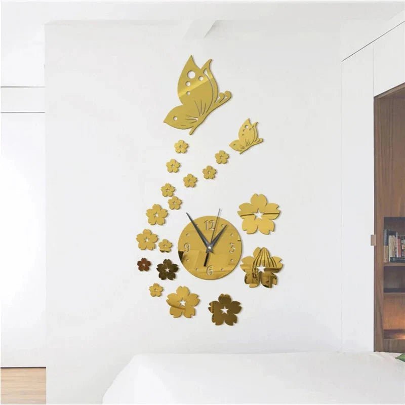 Stickers Muraux - CrystalButterflyClocks™ - Doré - Déco Pour Tous
