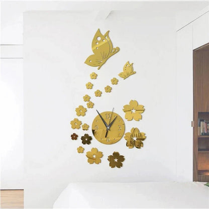 Stickers Muraux - CrystalButterflyClocks™ - Doré - Déco Pour Tous