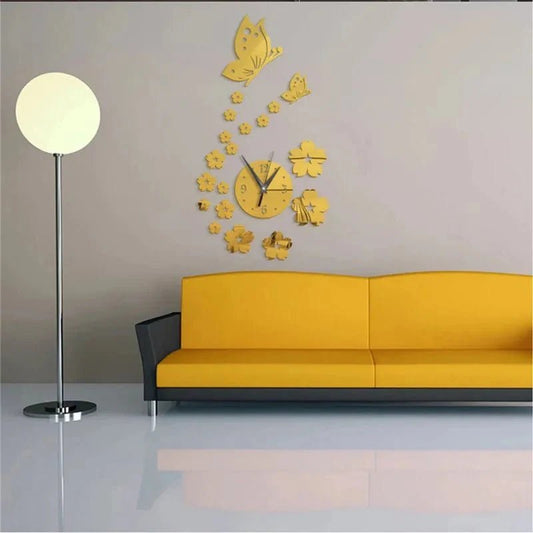 Stickers Muraux - CrystalButterflyClocks™ - Doré - Déco Pour Tous