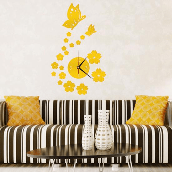 Stickers Muraux - CrystalButterflyClocks™ - Doré - Déco Pour Tous