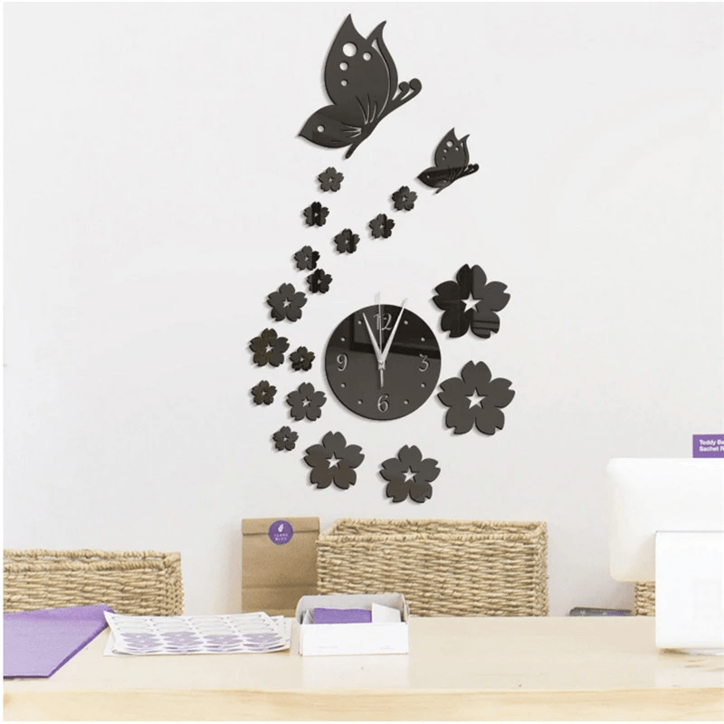 Stickers Muraux - CrystalButterflyClocks™ - Noir - Déco Pour Tous