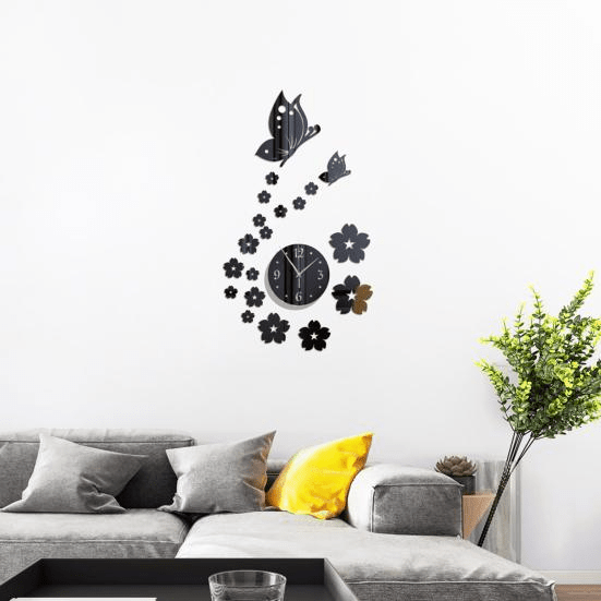 Stickers Muraux - CrystalButterflyClocks™ - Noir - Déco Pour Tous