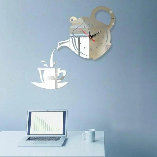 Stickers Muraux - CupTeapotWallClock™ - Argent - Déco Pour Tous
