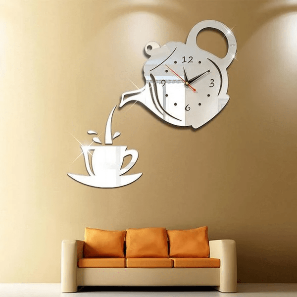 Stickers Muraux - CupTeapotWallClock™ - Argent - Déco Pour Tous