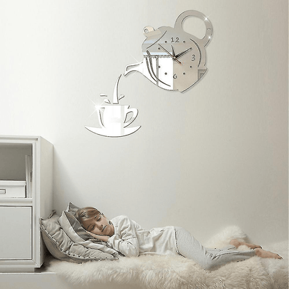 Stickers Muraux - CupTeapotWallClock™ - Argent - Déco Pour Tous