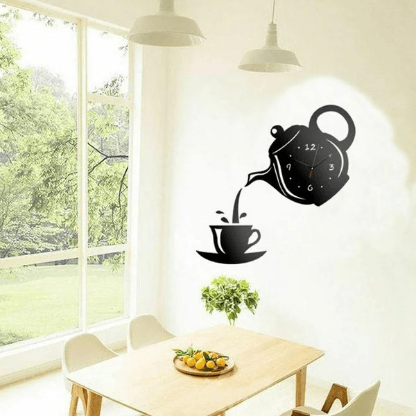 Stickers Muraux - CupTeapotWallClock™ - Noir - Déco Pour Tous